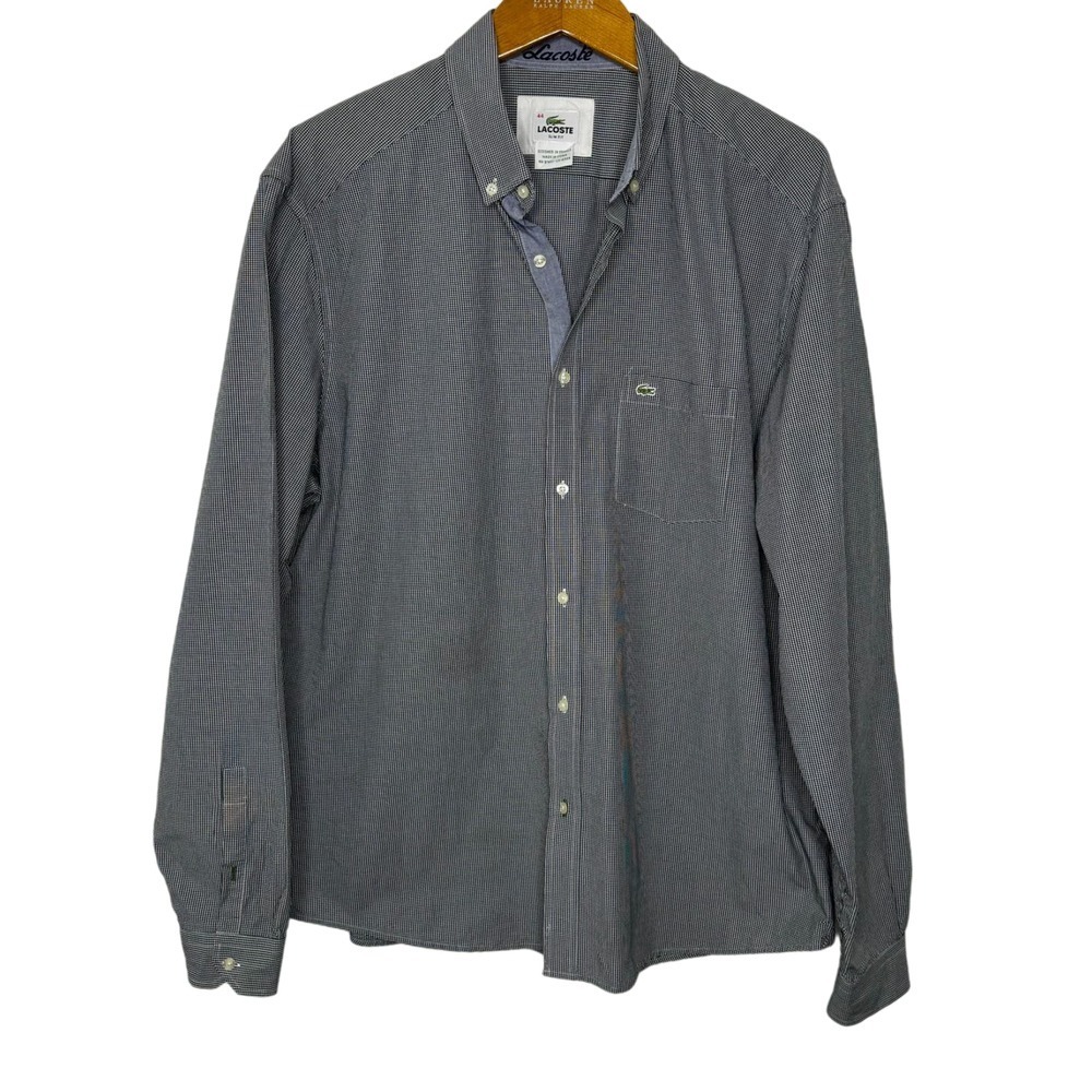 Lacoste Checkered Button Front Shirt Mens Size 44 Black/White